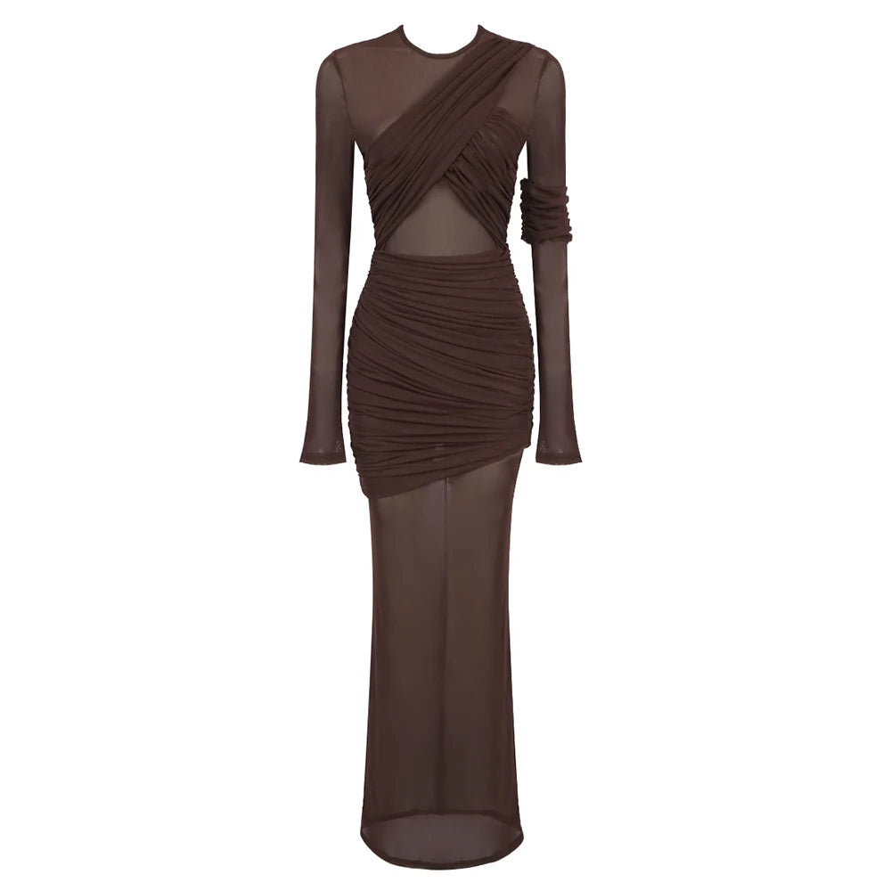Boss Babe Sexy Mesh Long Sleeve Bodycon  Dress