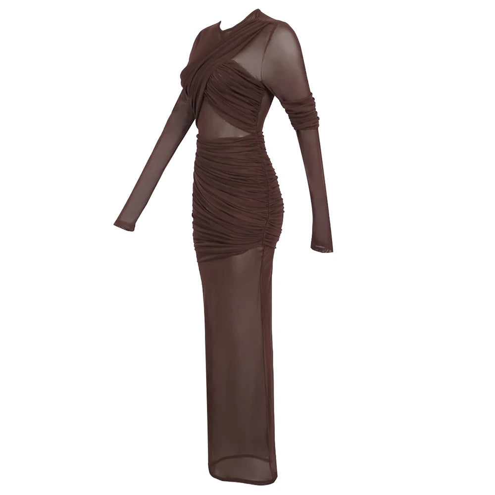 Boss Babe Sexy Mesh Long Sleeve Bodycon  Dress