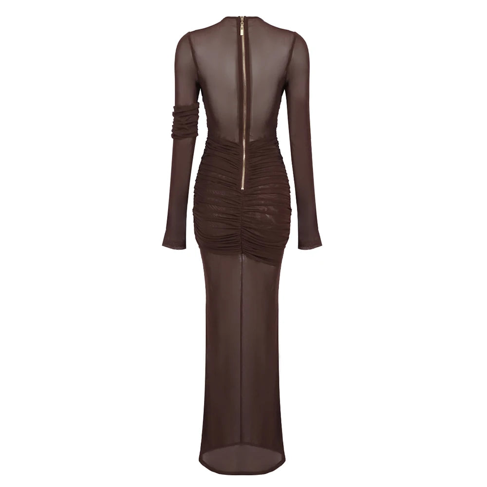 Boss Babe Sexy Mesh Long Sleeve Bodycon  Dress