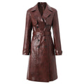 Boss Babe Pu Leather Long Sleeve Double-breasted Vintage Long Coat