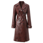 Boss Babe Pu Leather Long Sleeve Double-breasted Vintage Long Coat