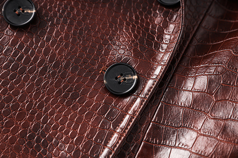 Boss Babe Pu Leather Long Sleeve Double-breasted Vintage Long Coat