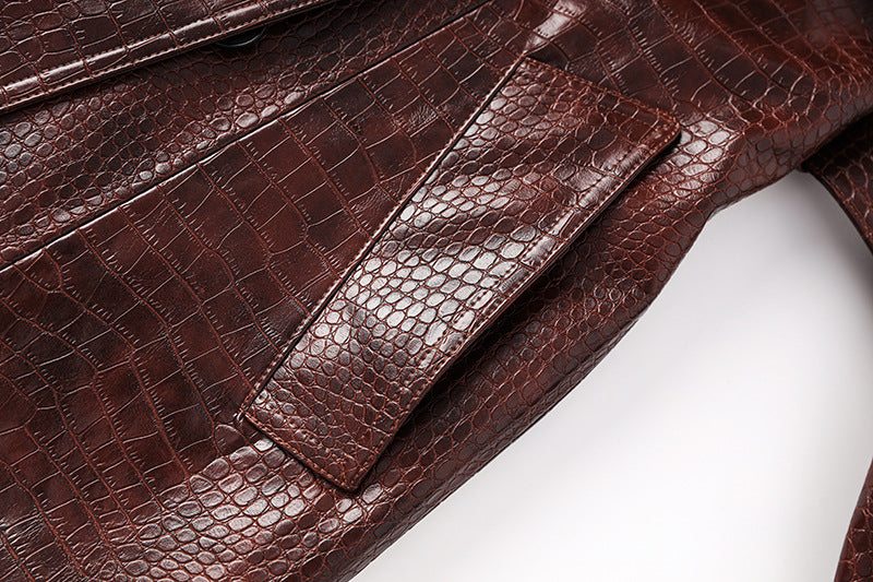 Boss Babe Pu Leather Long Sleeve Double-breasted Vintage Long Coat