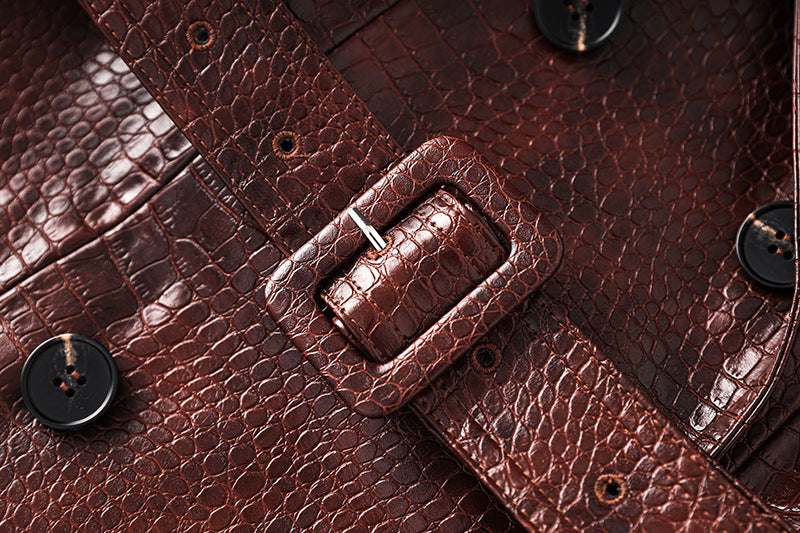 Boss Babe Pu Leather Long Sleeve Double-breasted Vintage Long Coat