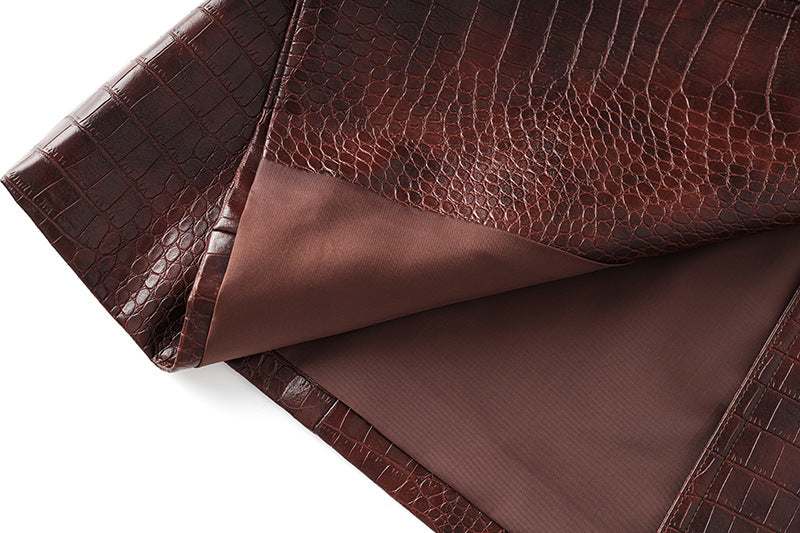 Boss Babe Pu Leather Long Sleeve Double-breasted Vintage Long Coat