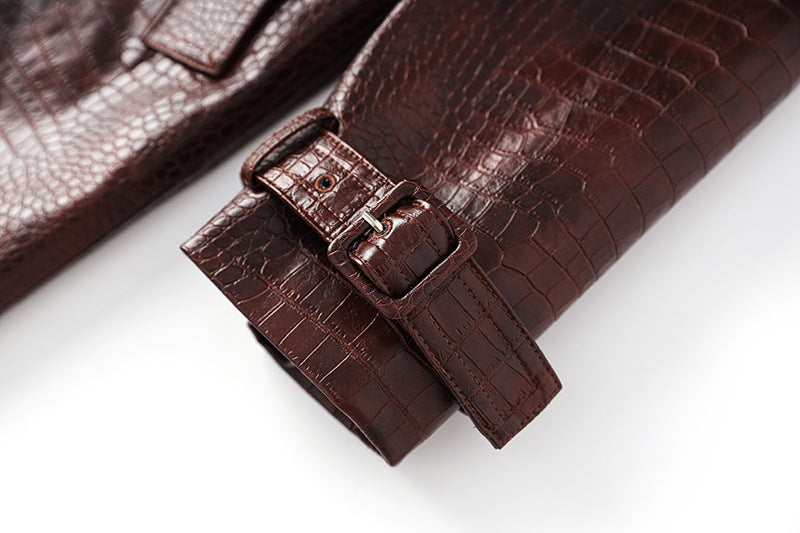 Boss Babe Pu Leather Long Sleeve Double-breasted Vintage Long Coat