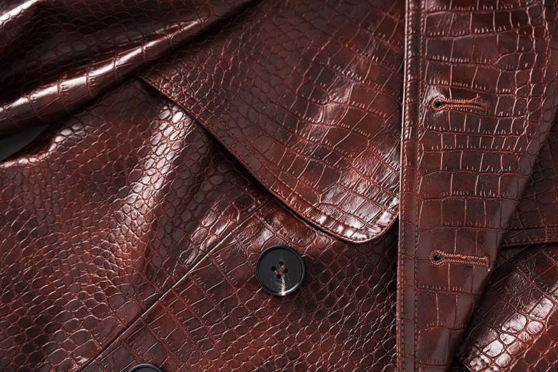 Boss Babe Pu Leather Long Sleeve Double-breasted Vintage Long Coat