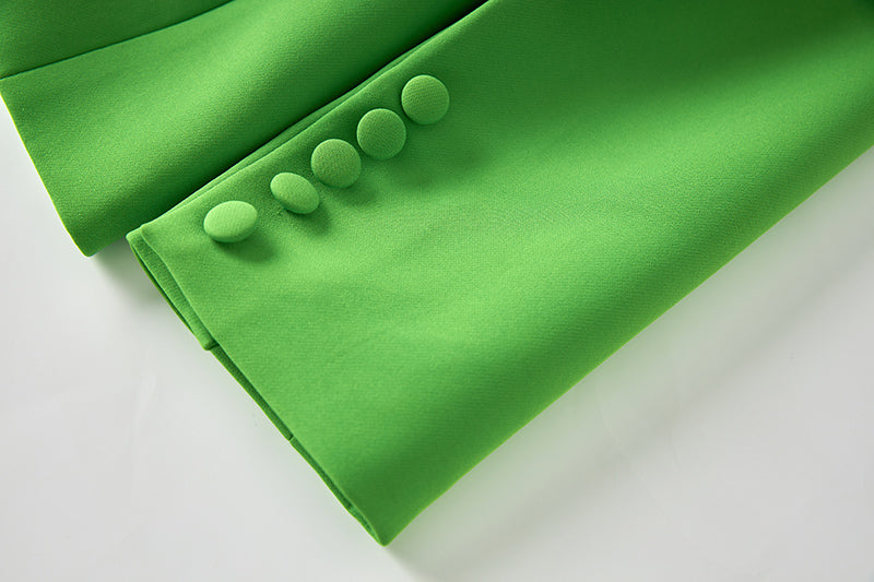 Boss Babe Pink Collar Patchwork Green Blazer Suit