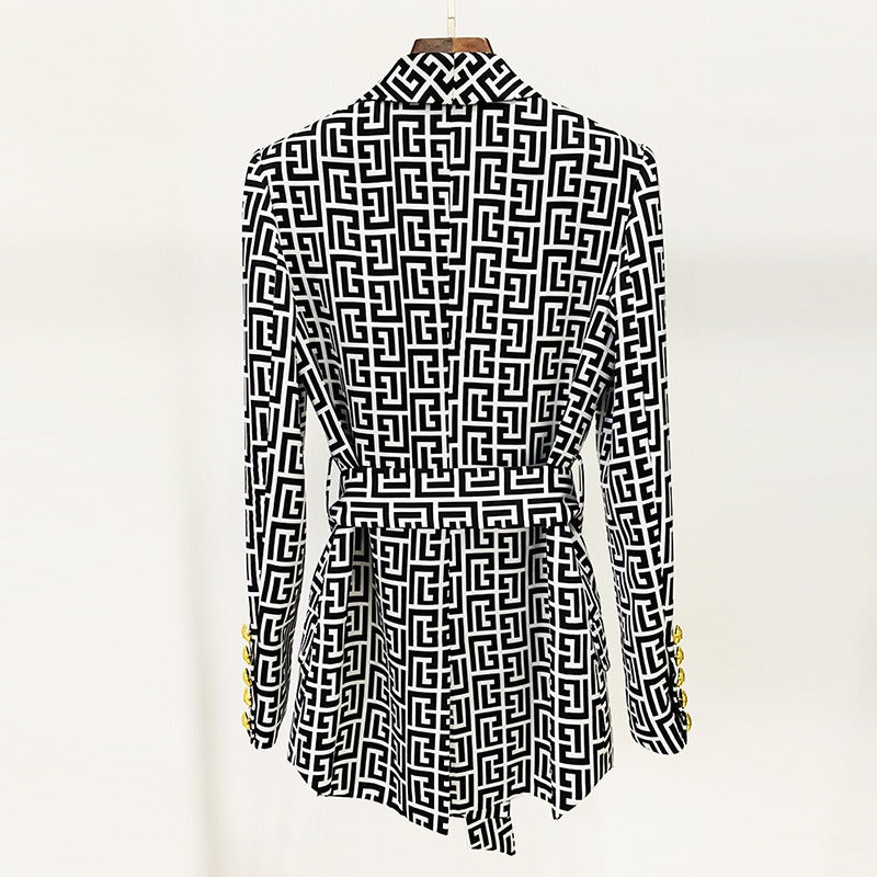 Boss Babe Geometrical Pattern 2PCS Blazer Suit