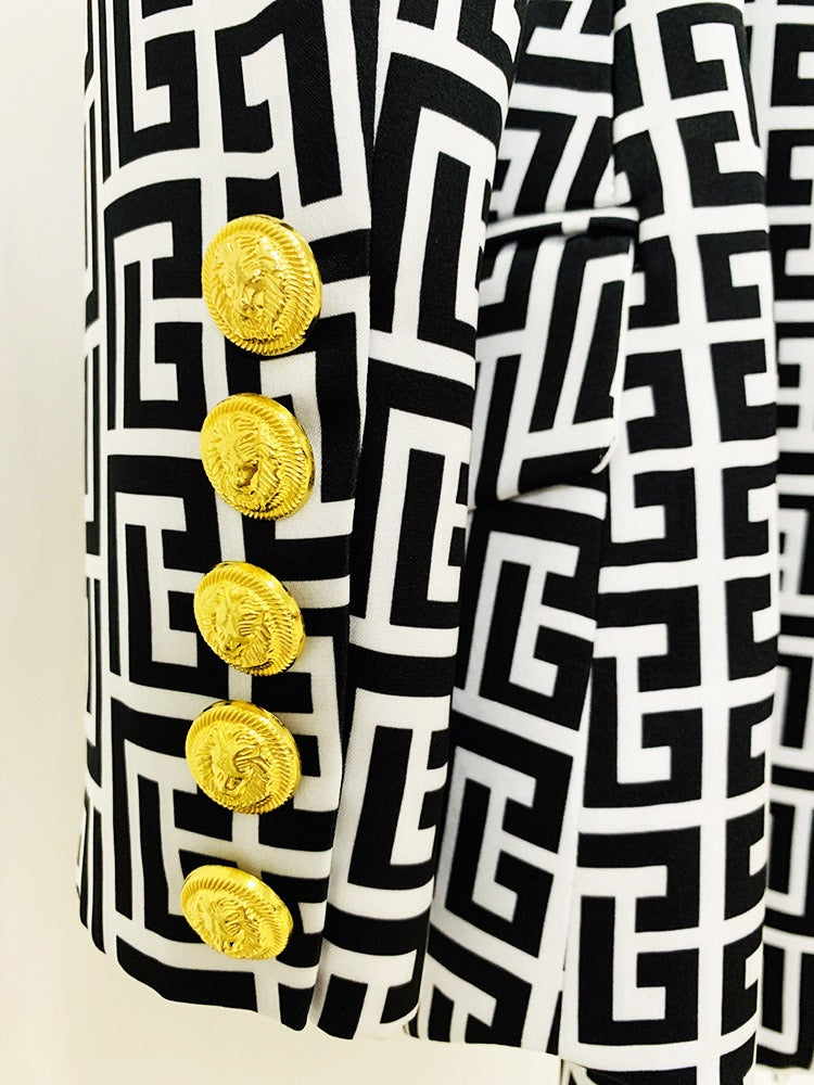 Boss Babe Geometrical Pattern 2PCS Blazer Suit