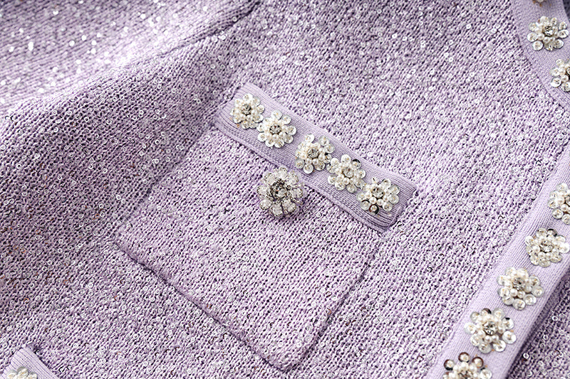 Boss Babe Lilac Tweed Woolen Shining Diamonds 2PCs