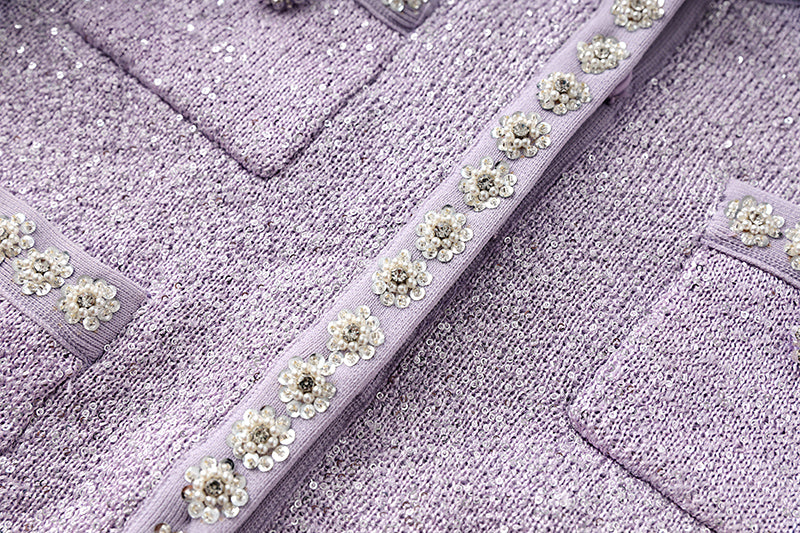 Boss Babe Lilac Tweed Woolen Shining Diamonds 2PCs