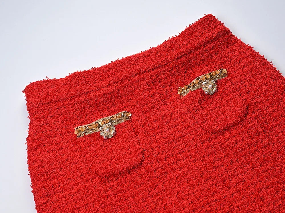 Boss Babe Charming Tweed Women 2Pcs Skirt Set