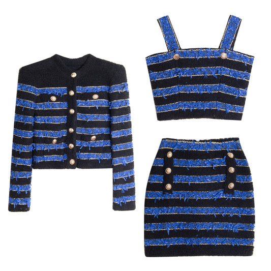 Boss Babe Blue Striped Woven 3 Pieces Sets