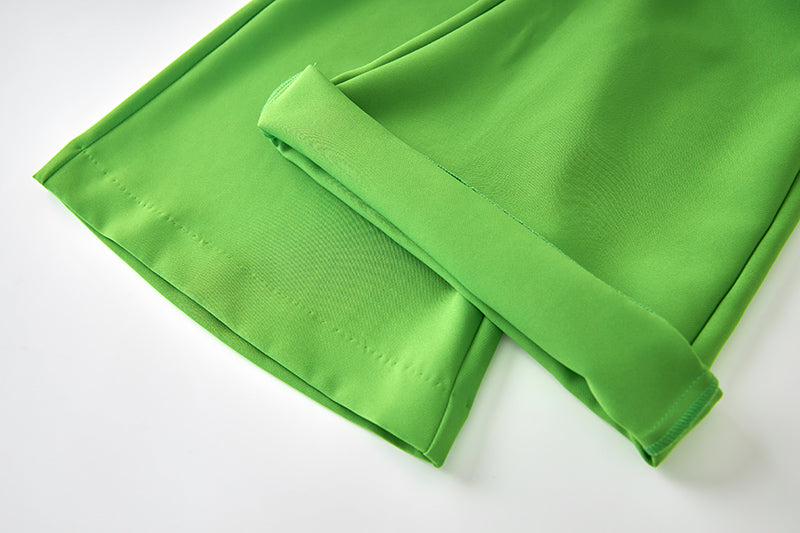 Boss Babe Pink Collar Patchwork Green Blazer Suit