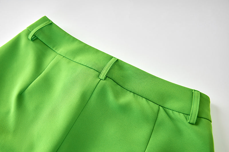 Boss Babe Pink Collar Patchwork Green Blazer Suit