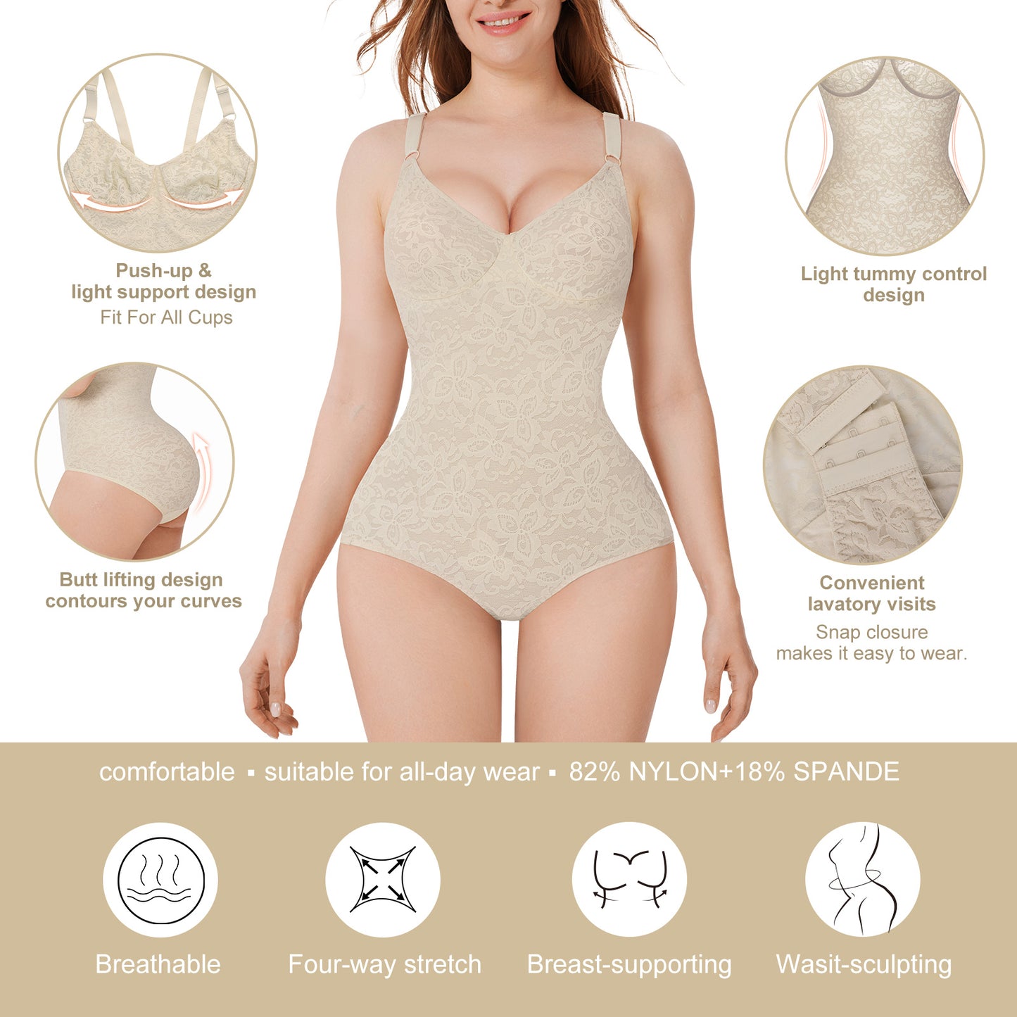 Shapewear Deep V-Neck Lace Tummy Control Body