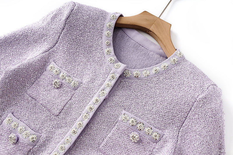 Boss Babe Lilac Tweed Woolen Shining Diamonds 2PCs