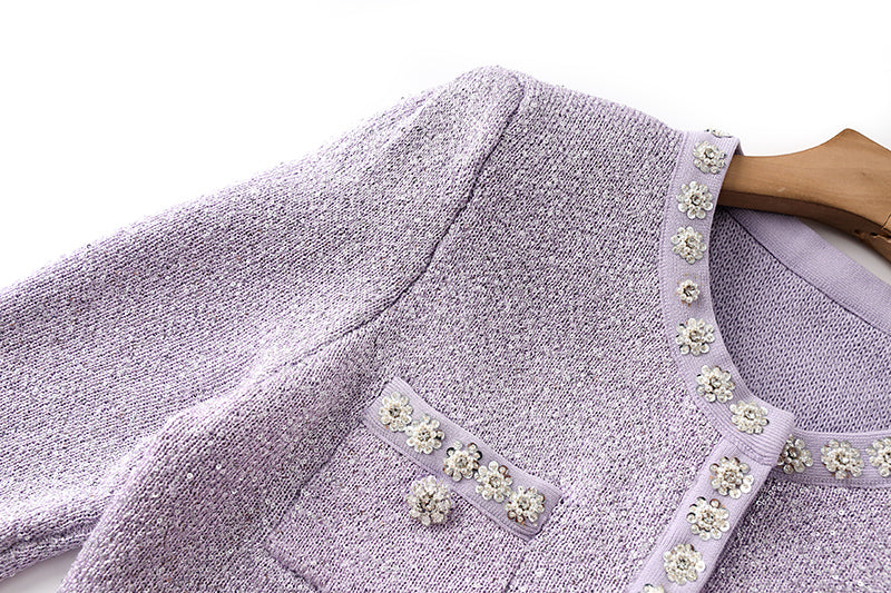 Boss Babe Lilac Tweed Woolen Shining Diamonds 2PCs