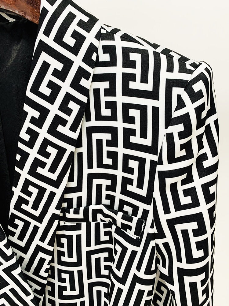 Boss Babe Geometrical Pattern 2PCS Blazer Suit