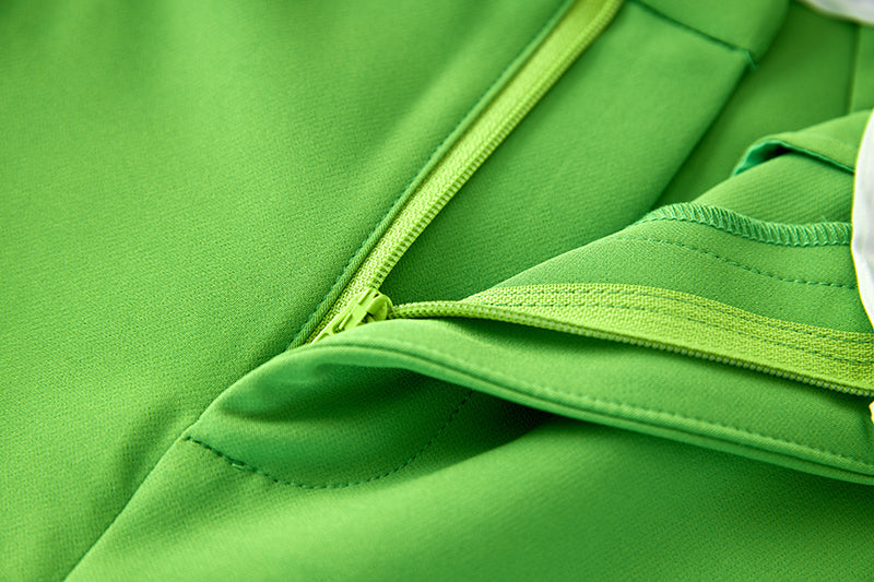 Boss Babe Pink Collar Patchwork Green Blazer Suit