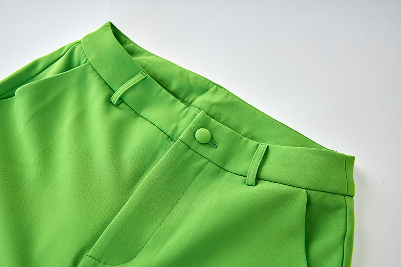 Boss Babe Pink Collar Patchwork Green Blazer Suit