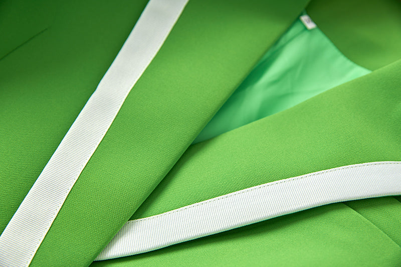 Boss Babe Pink Collar Patchwork Green Blazer Suit