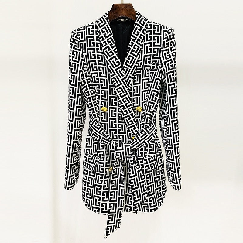 Boss Babe Geometrical Pattern 2PCS Blazer Suit