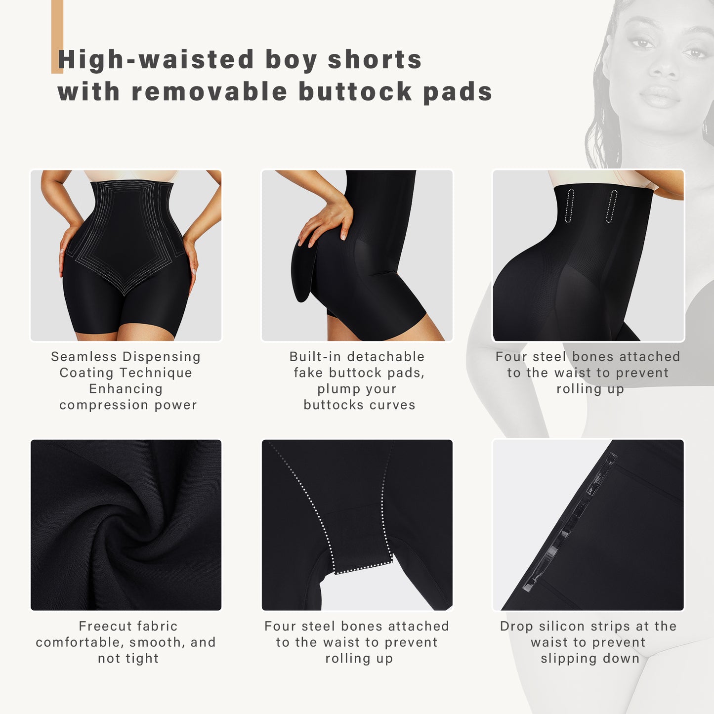 Shapewear High-waisted Panties Shorts Removable with Buttock Pad