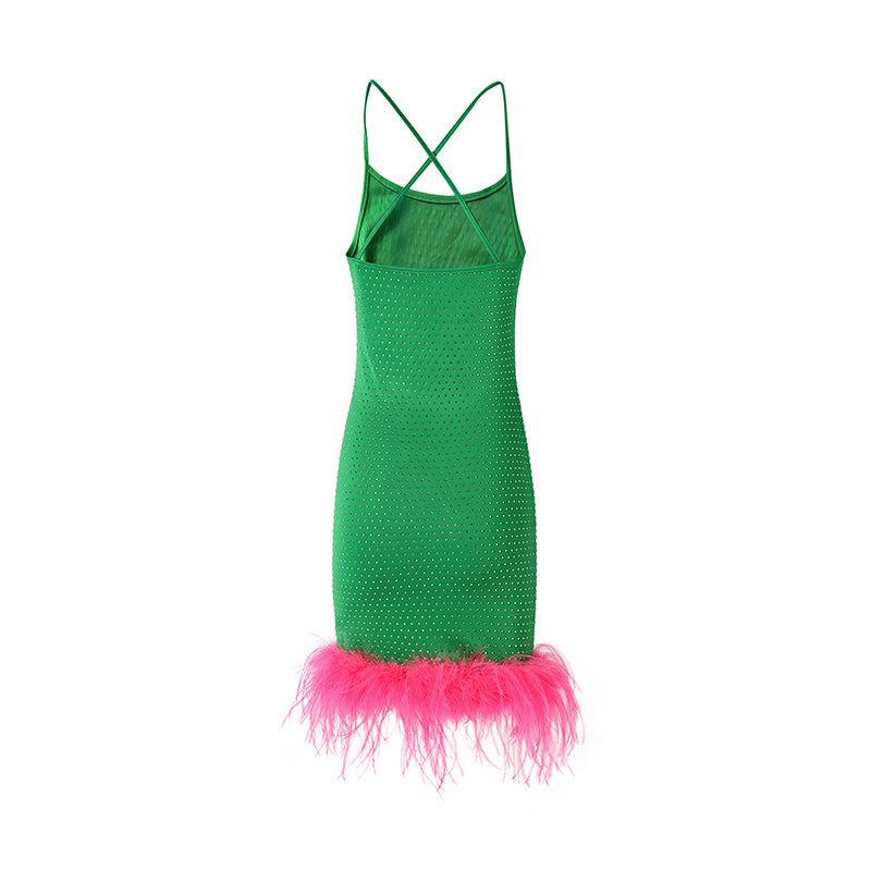 Boss Babe Ostrich Feather Mini Beading Dress