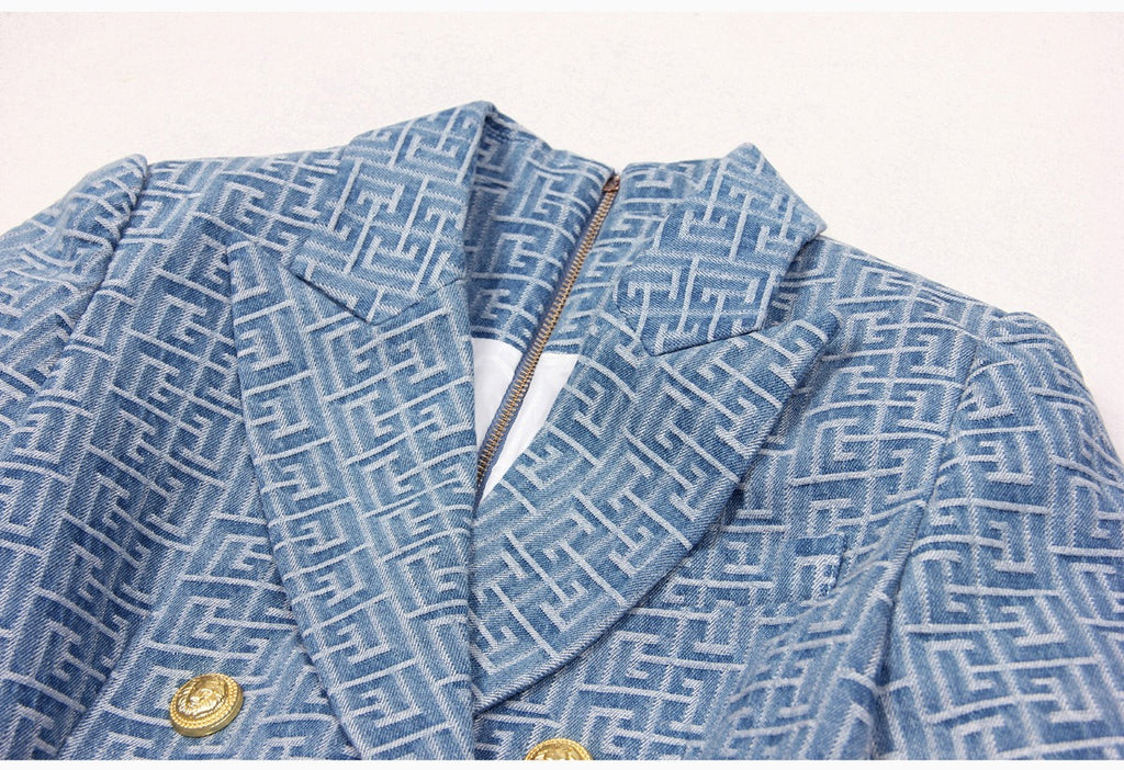 Boss Babe Notched Retro Geometrical Pattern Blazer