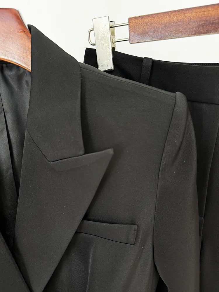 Boss Babe Ruffles Zipper Blazer Pencil Pants 2Pcs Set