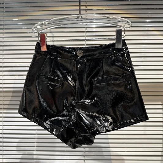 Boss Babe High Waist Black Pu Faux Leather Slim Shorts