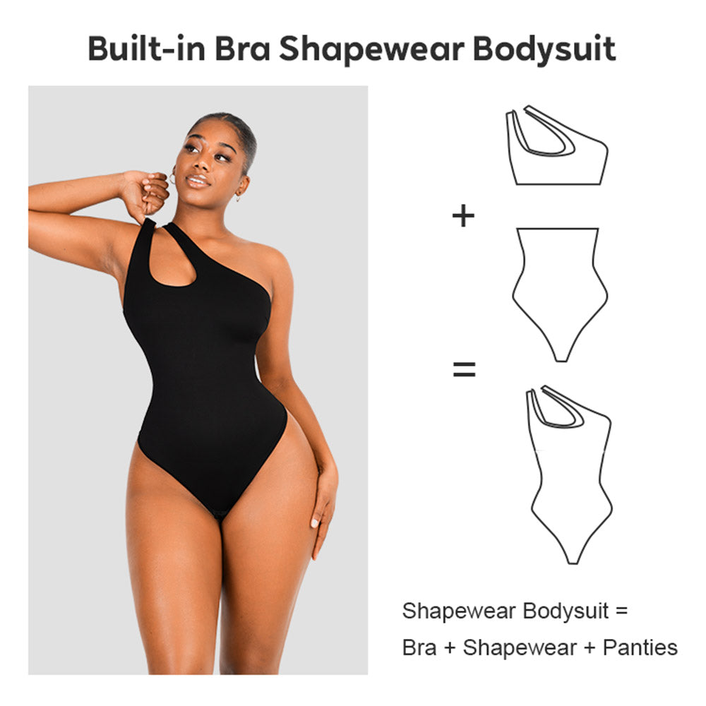Shapewear One Shoulder Double Layer Bodysuit